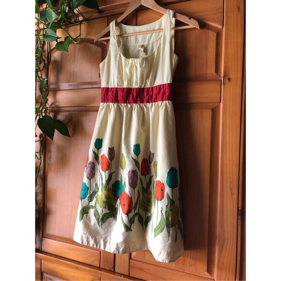 Antropologie Maeve Empire Waist Pleated Tulip Spring Dress SZ 0 - Picture 2 of 15